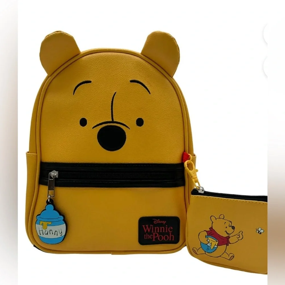 New Winnie The Pooh Mini Backpack faux pebble leather with zipper pouch